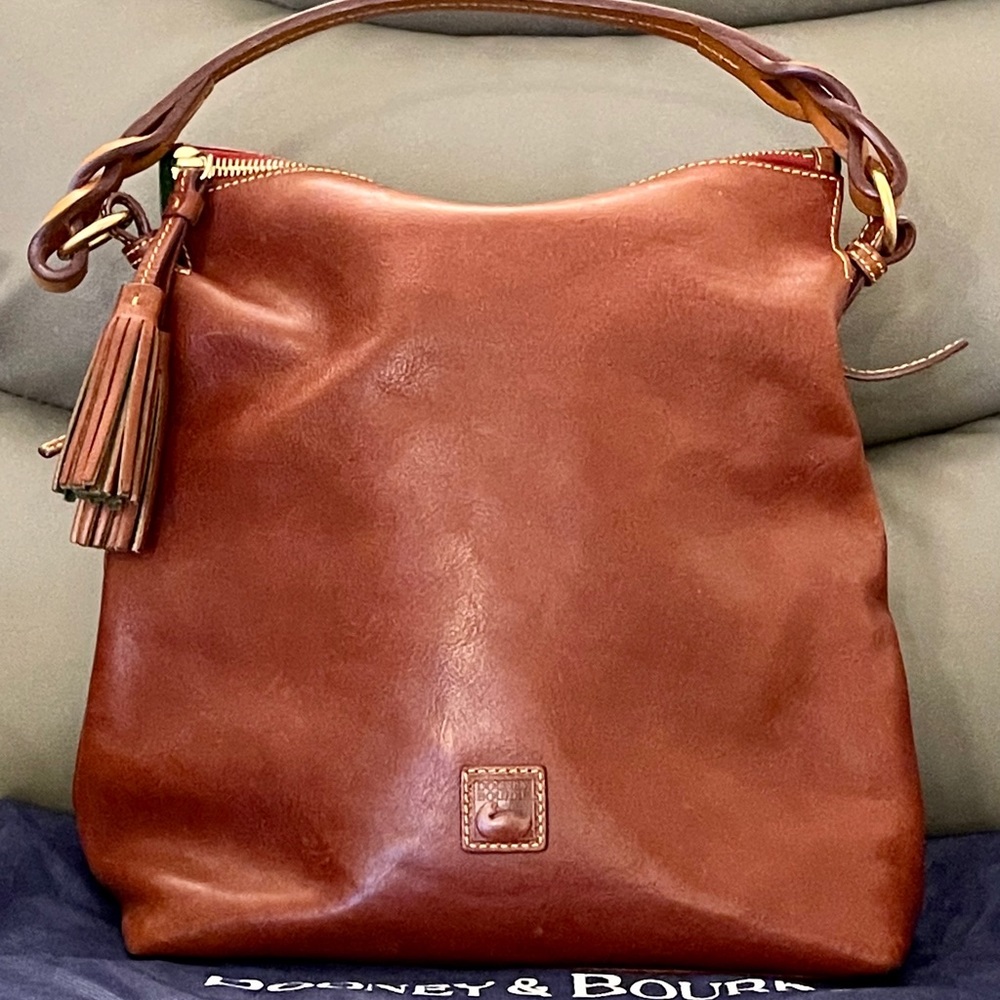 Dooney & Bourke Brown Leather Hobo Bag with Tassel